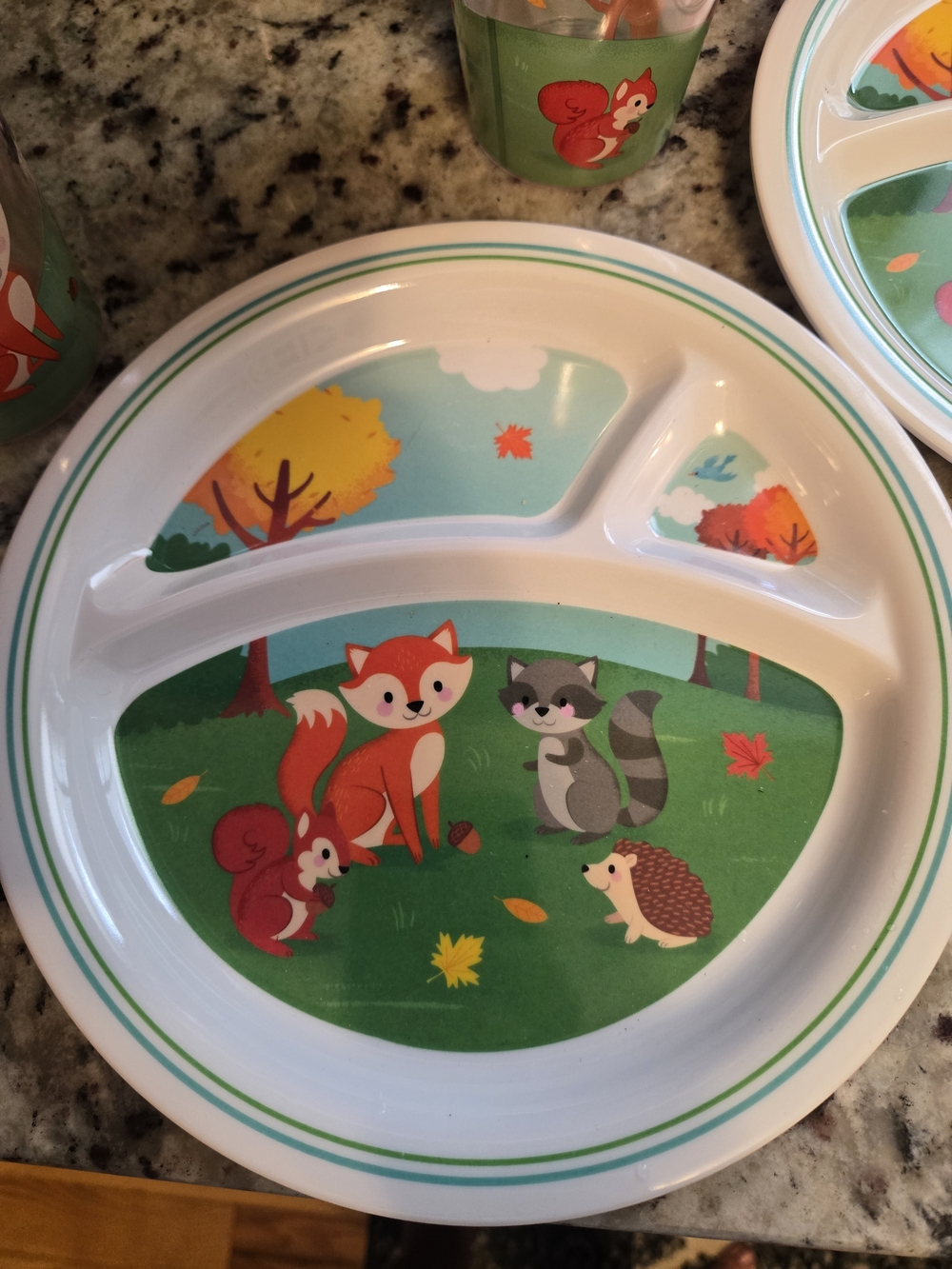 Target Kids Divided Plate with Green, Orange, Yellow and Blue Forest Design